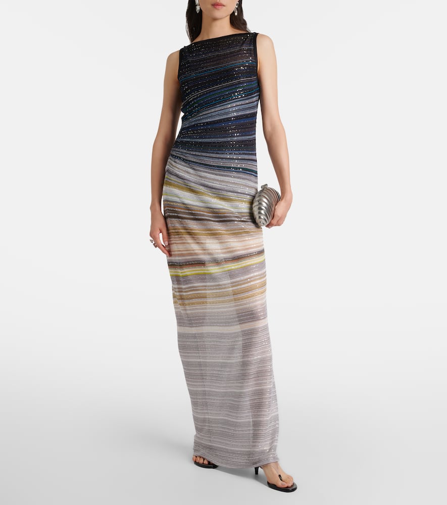 Missoni Sequined Striped Lamé Maxi Dress In Multi