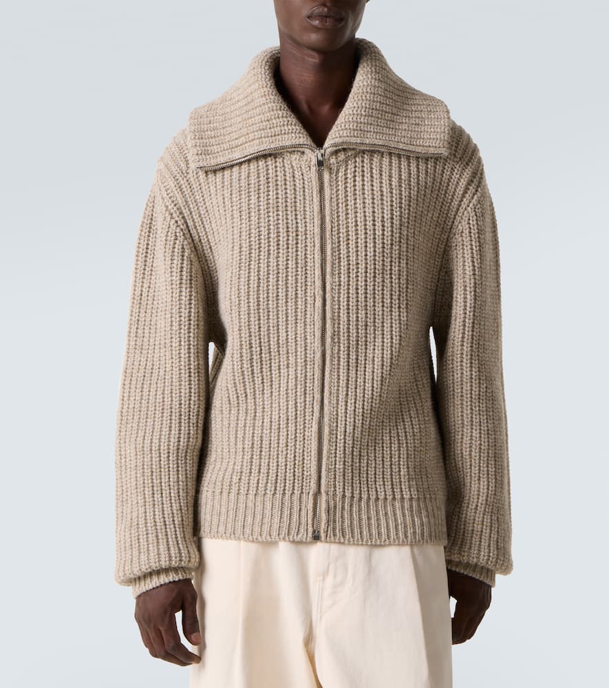 Lemaire Alpaca And Yak Wool Zip-up Cardigan In Gold