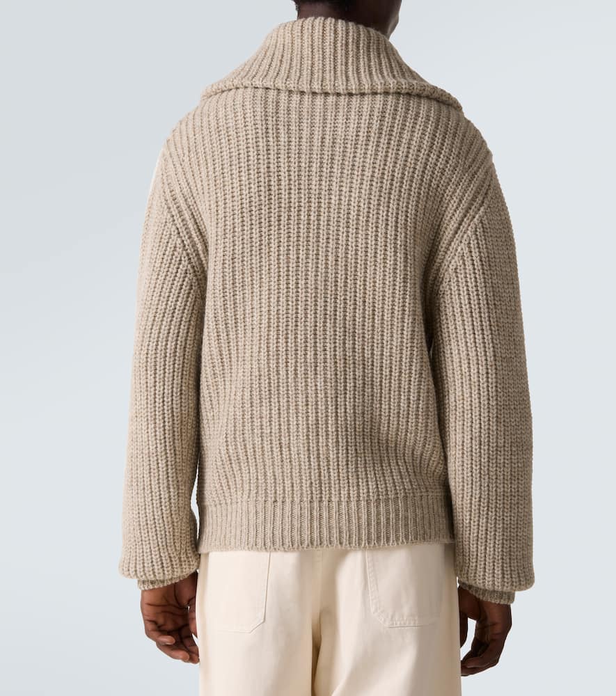 Lemaire Alpaca And Yak Wool Zip-up Cardigan In Gold