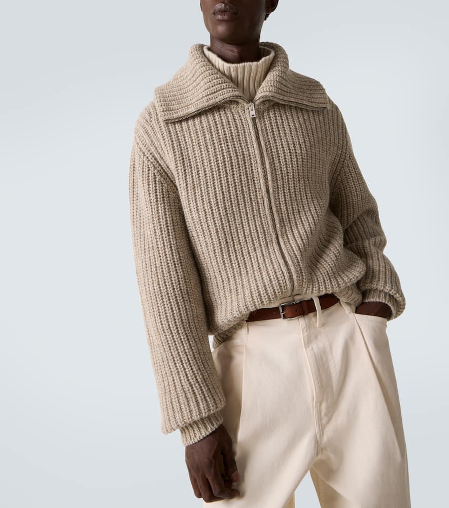 Lemaire Alpaca And Yak Wool Zip-up Cardigan In Gold