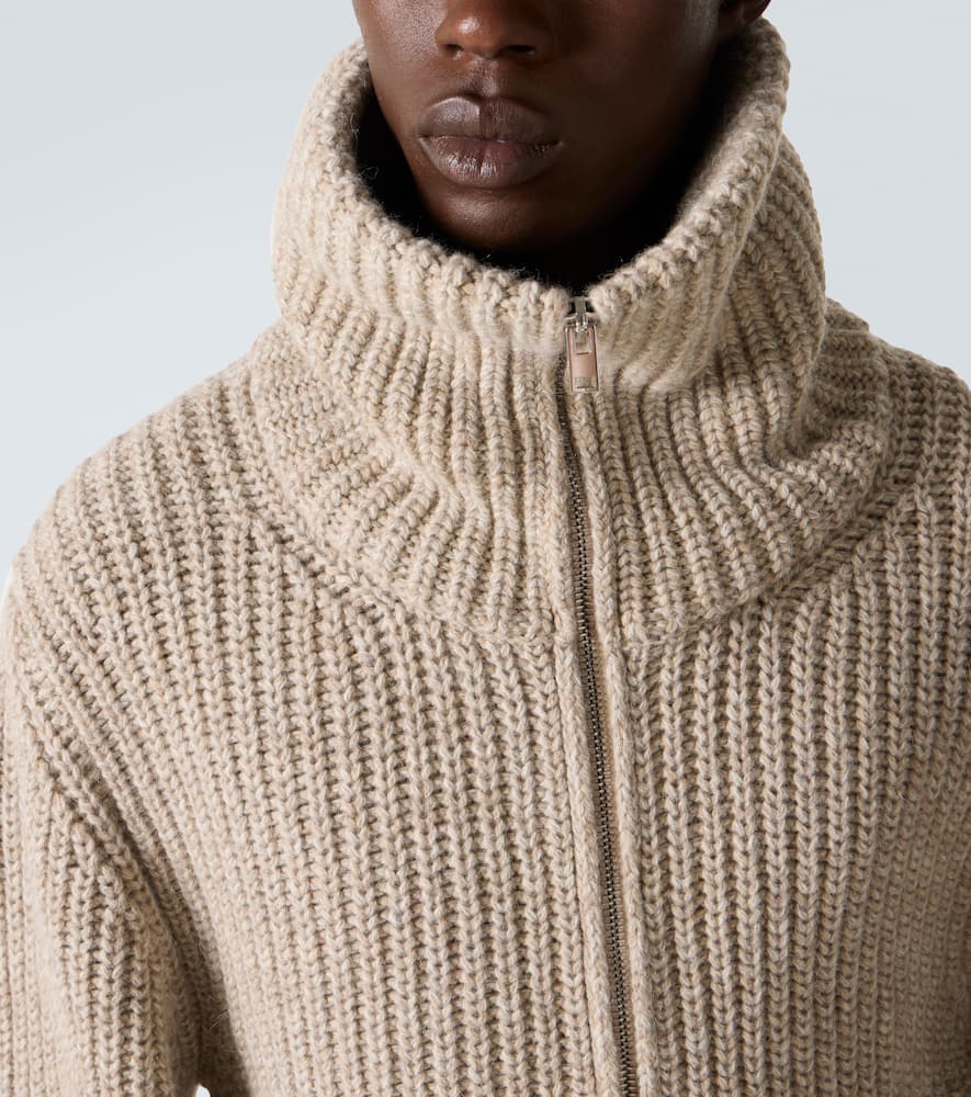 Lemaire Alpaca And Yak Wool Zip-up Cardigan In Gold
