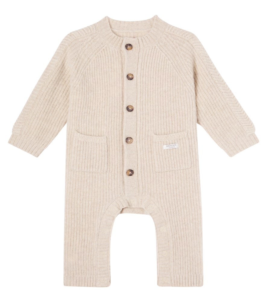 Donsje Baby Geertje Ribbed-knit Wool Jumpsuit In Neutral