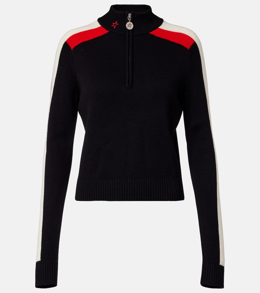 Perfect Moment Merino Wool La Tour Quarter-zip Sweater In Black