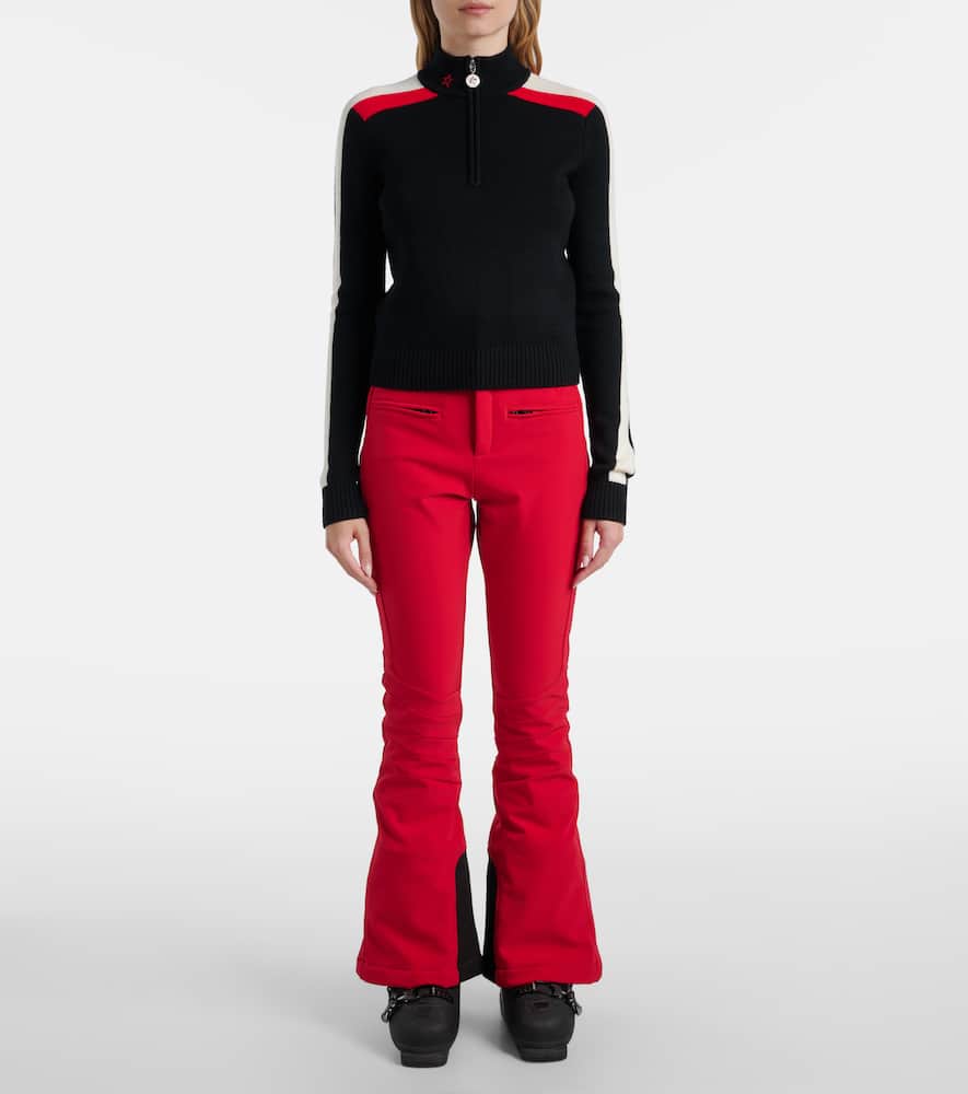 Perfect Moment Merino Wool La Tour Quarter-zip Sweater In Black