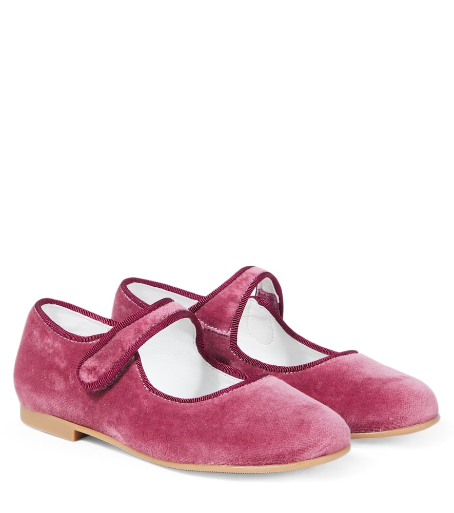 La Coqueta Velvet Mary Jane Flats In Pink