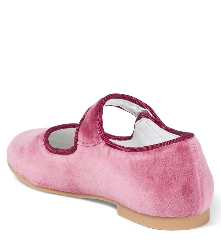 La Coqueta Velvet Mary Jane Flats In Pink