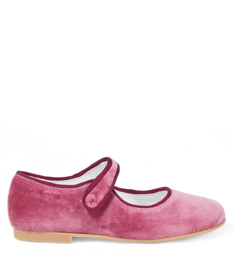 La Coqueta Velvet Mary Jane Flats In Pink