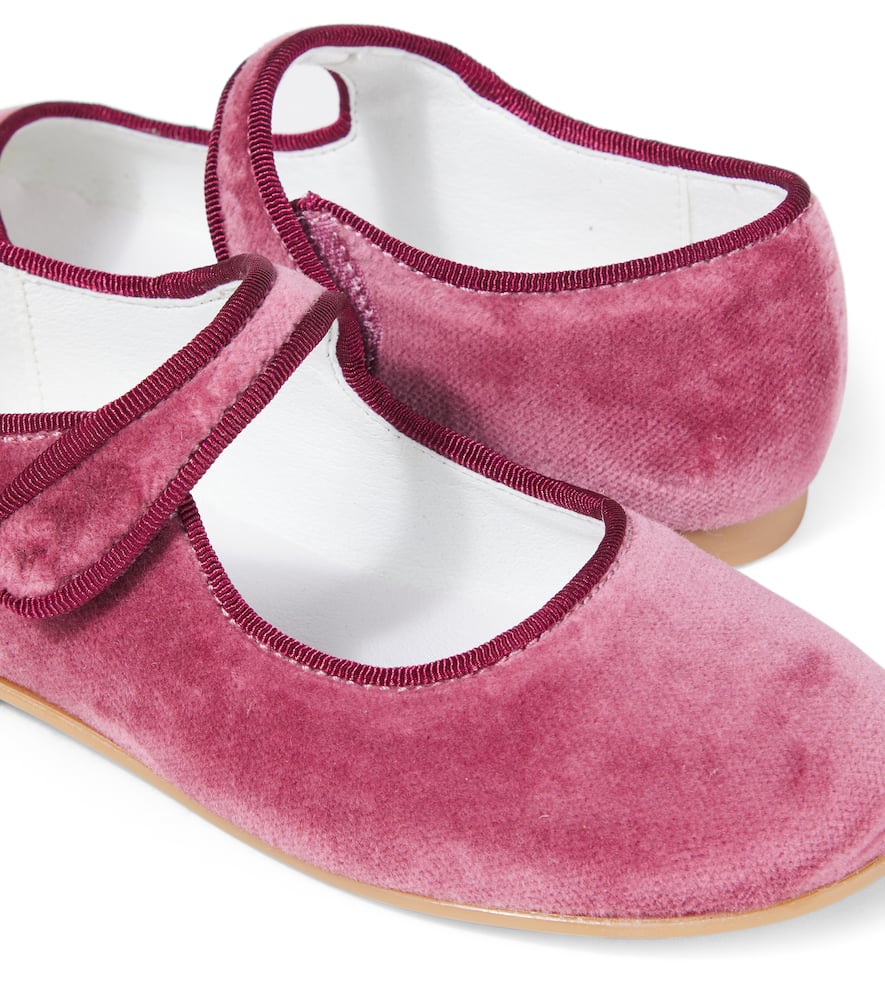 La Coqueta Velvet Mary Jane Flats In Pink