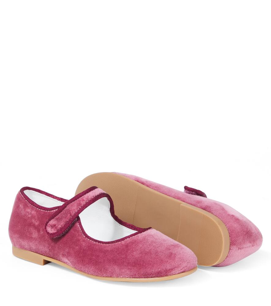 La Coqueta Velvet Mary Jane Flats In Pink
