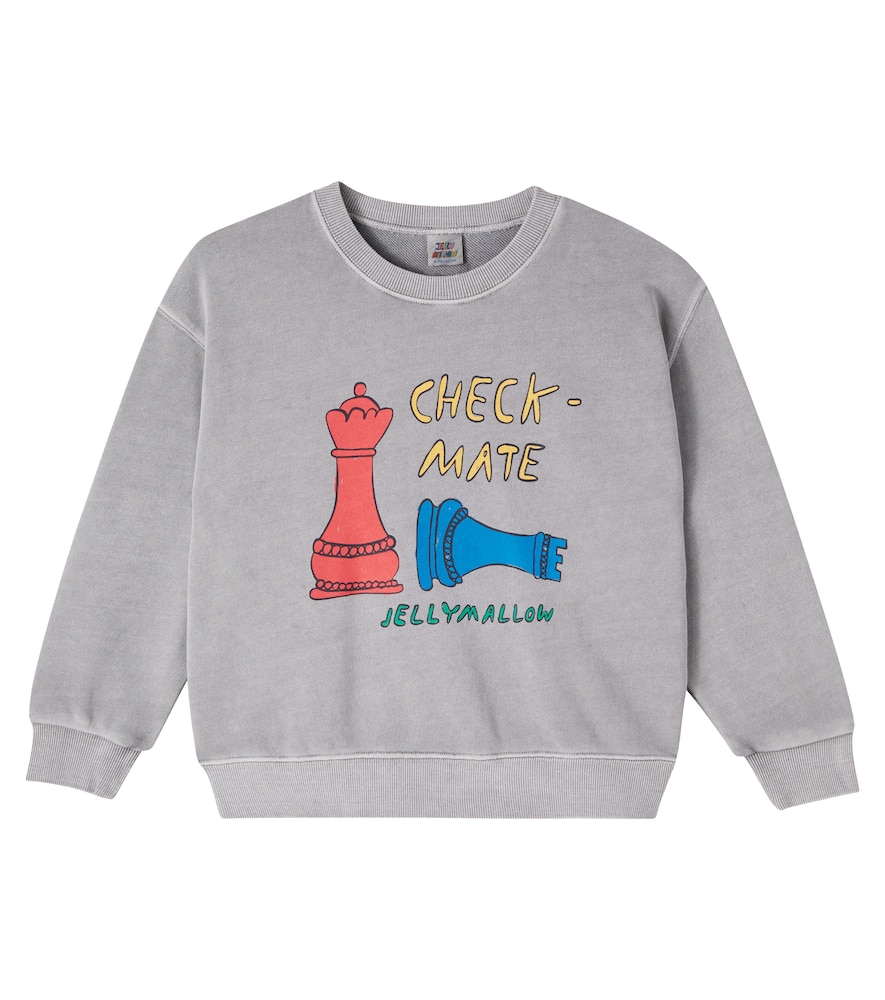 Jellymallow Checkmate Cotton Jersey Sweatshirt In Gray