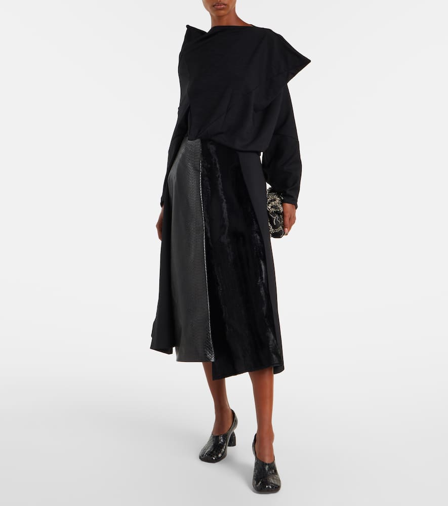 Junya Watanabe High-rise Wool-blend Maxi Skirt In Black