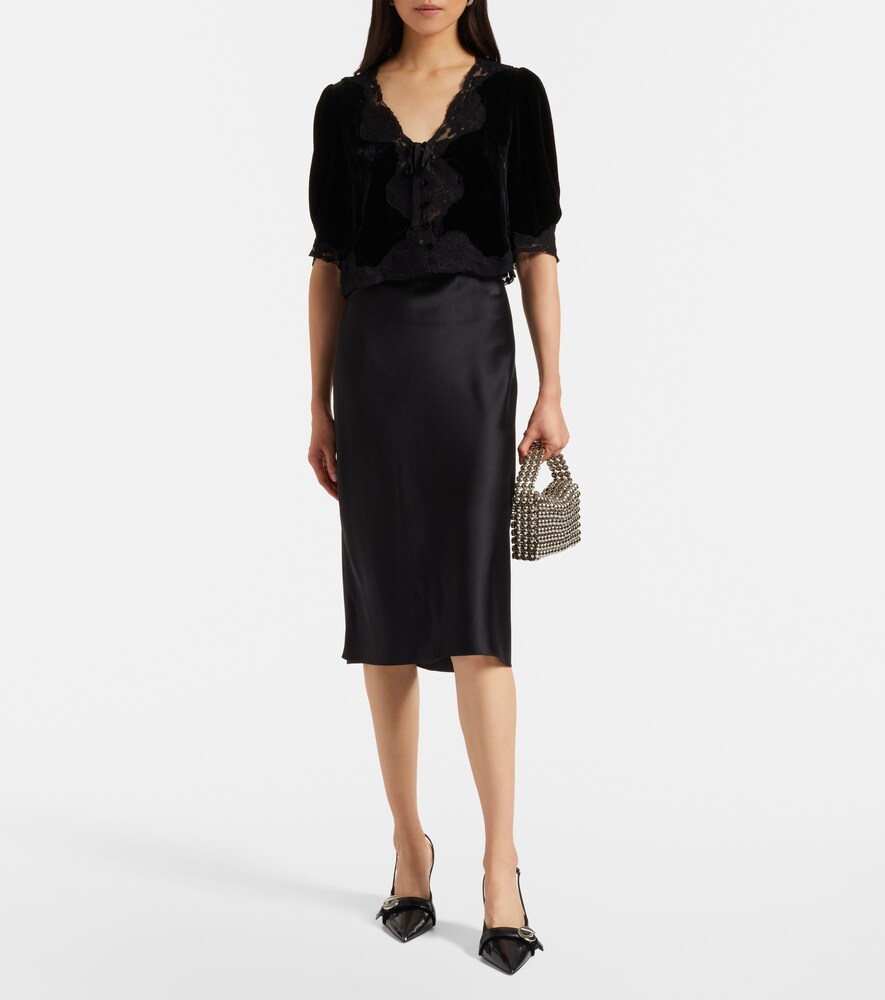 Ursula Lace-Trimmed Velvet Top