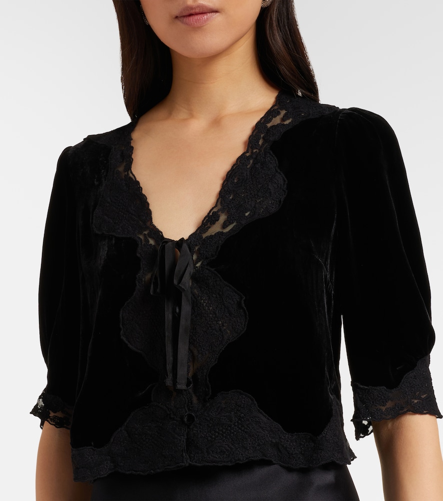 Ursula Lace-Trimmed Velvet Top