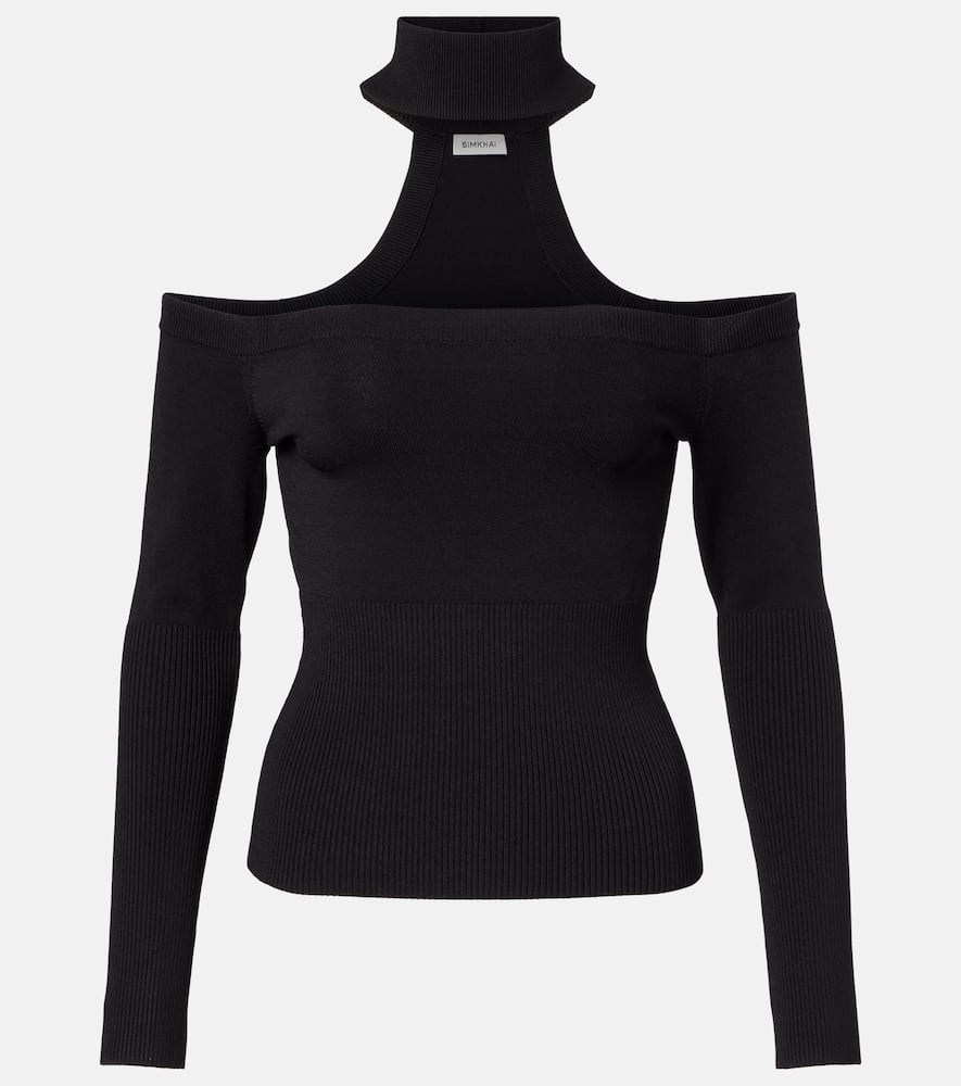 Simkhai Lila Ribbed-knit Off-shoulder Top In Black