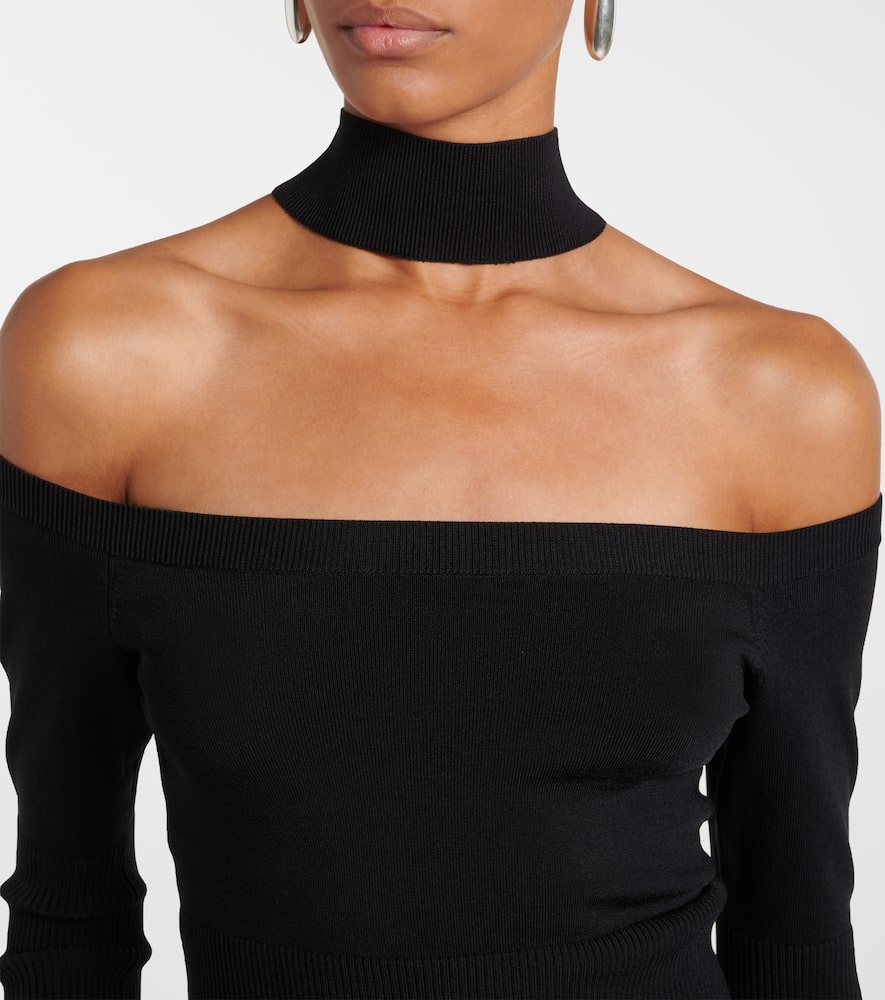 Simkhai Lila Ribbed-knit Off-shoulder Top In Black