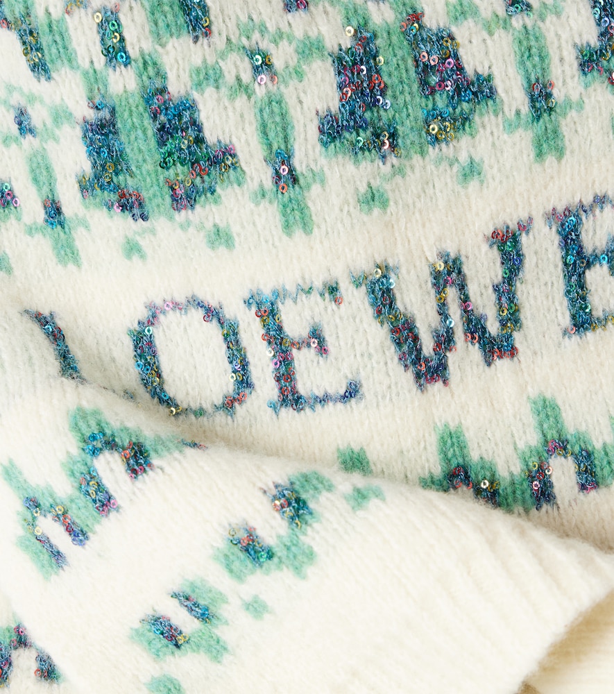  Loewe Loewe Logo Sequined Wool-blend Jacquard Scarf 