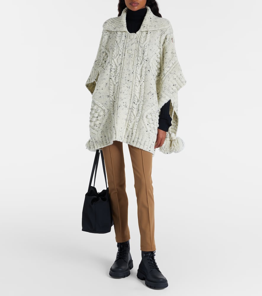 Moncler Wool Blend Tassel Cape In Neutral