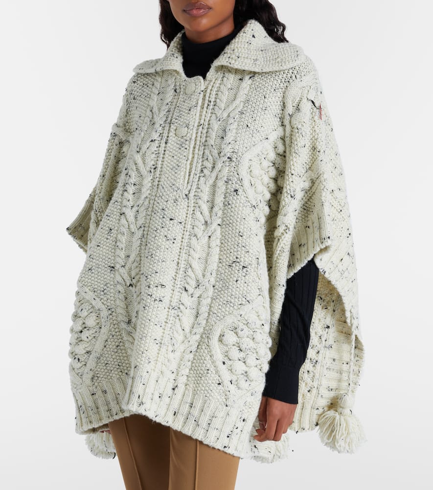 Moncler Wool Blend Tassel Cape In Neutral