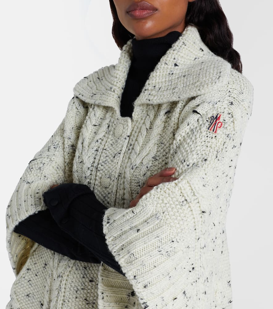 Moncler Wool Blend Tassel Cape In Neutral