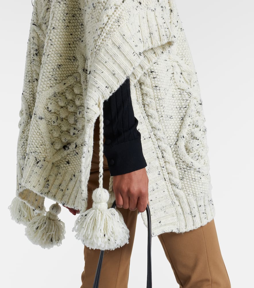 Moncler Wool Blend Tassel Cape In Neutral