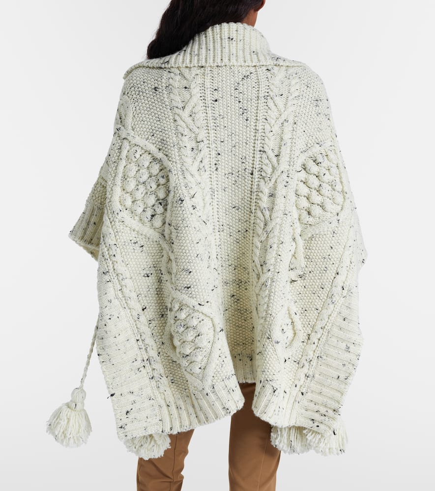 Moncler Wool Blend Tassel Cape In Neutral
