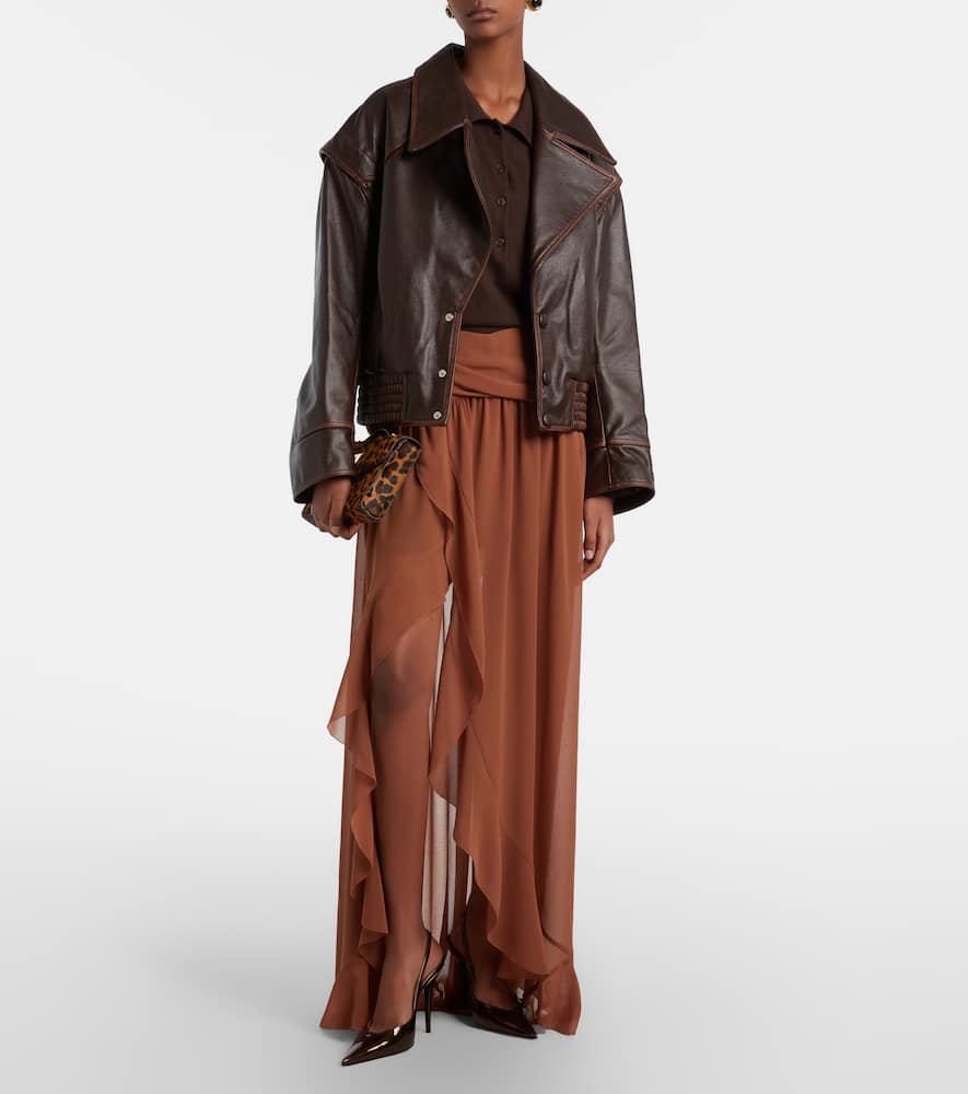 Jacques Wei Leather Biker Jacket In Brown