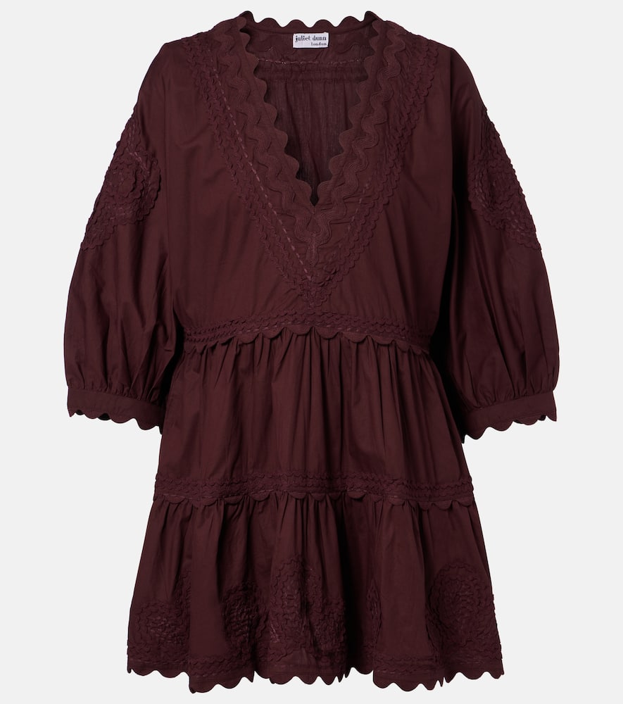 Juliet Dunn Scalloped Cotton Poplin Minidress In Burgundy