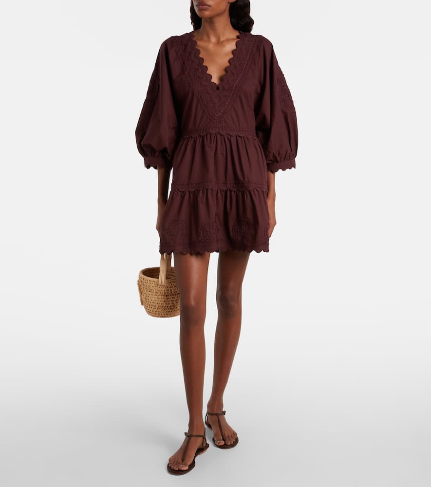 Juliet Dunn Scalloped Cotton Poplin Minidress In Burgundy