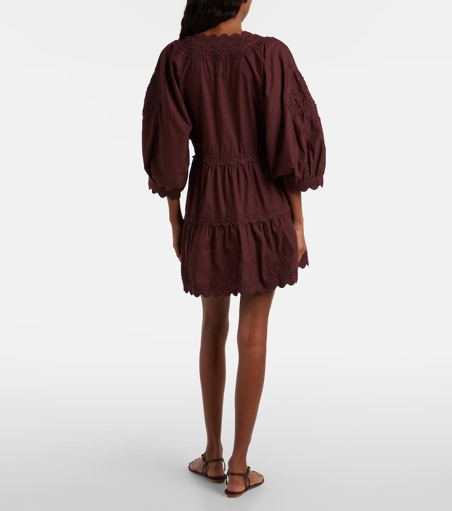 Juliet Dunn Scalloped Cotton Poplin Minidress In Burgundy
