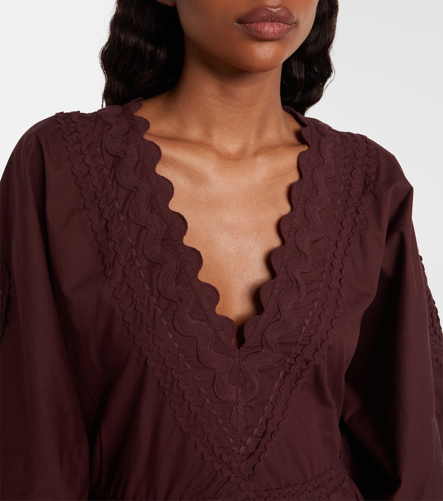 Juliet Dunn Scalloped Cotton Poplin Minidress In Burgundy