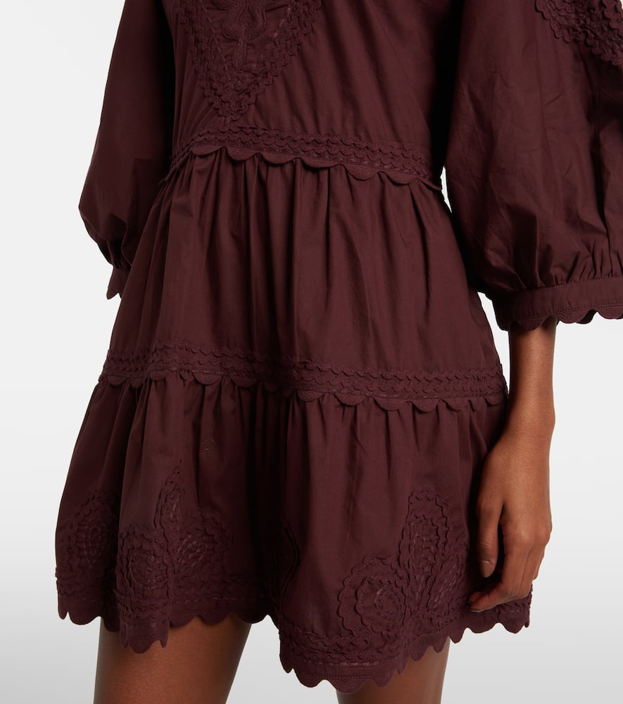 Juliet Dunn Scalloped Cotton Poplin Minidress In Burgundy