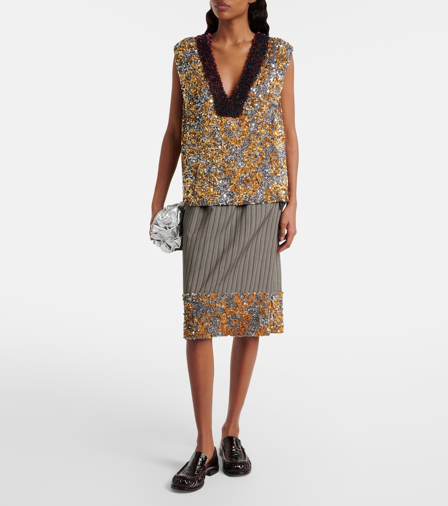Dries Van Noten Sequined striped midi skirt