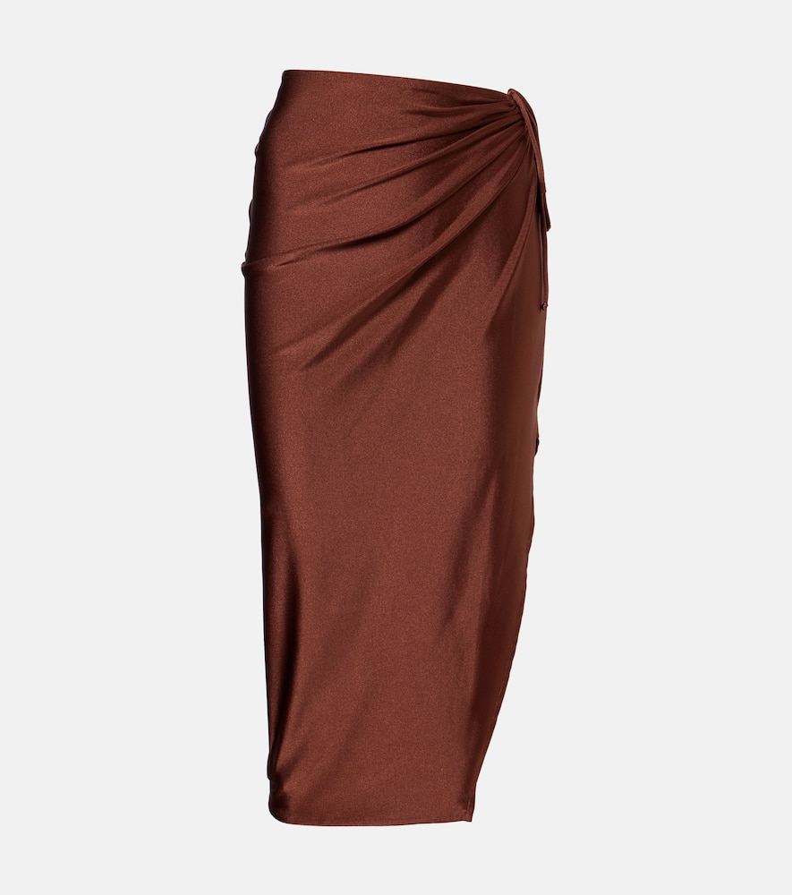 Adriana Degreas Solid Ruched Gathered Midi Skirt In Brown