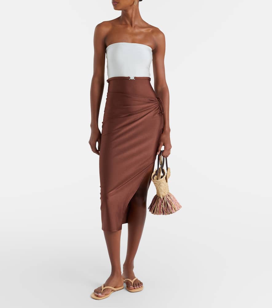 Adriana Degreas Solid Ruched Gathered Midi Skirt In Brown