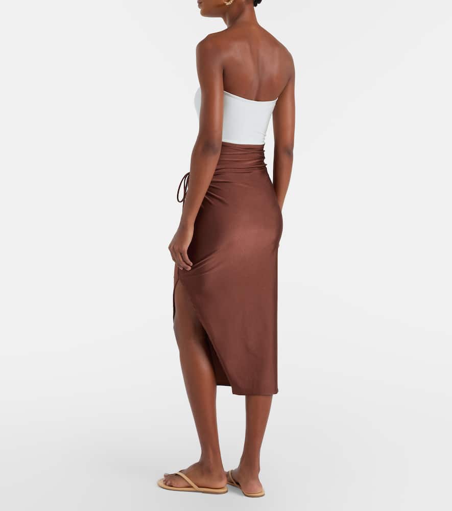 Adriana Degreas Solid Ruched Gathered Midi Skirt In Brown
