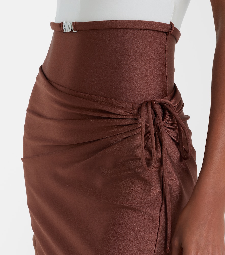 Adriana Degreas Solid Ruched Gathered Midi Skirt In Brown