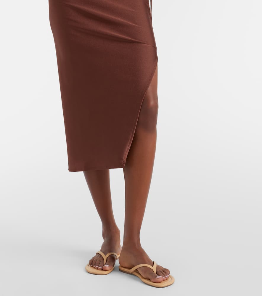 Adriana Degreas Solid Ruched Gathered Midi Skirt In Brown