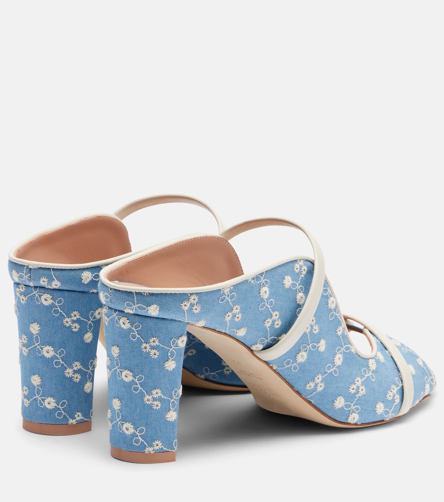 Malone Souliers Norah 70 Leather-trimmed Denim Mules In Blue