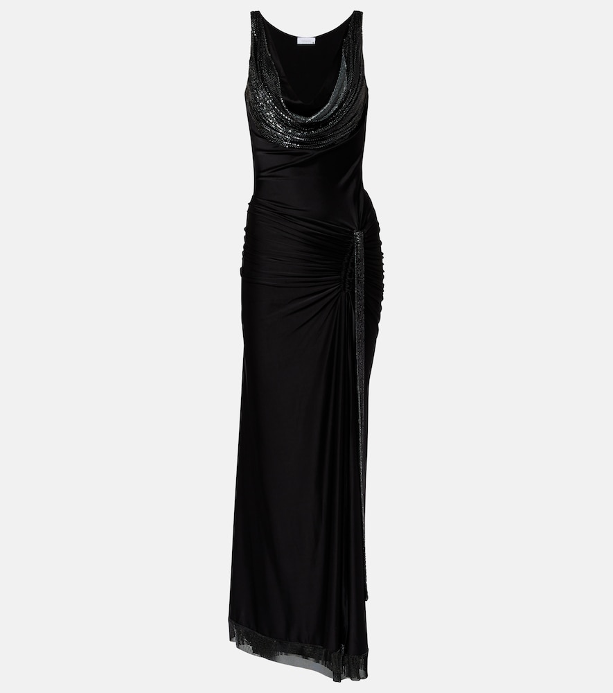 Rabanne Women's Black Embellished Jersey Gown UK Size 14 - Mytheresa