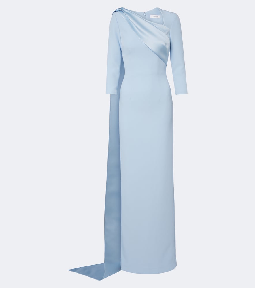 Safiyaa Caped Crepe And Satin Gown In Blue