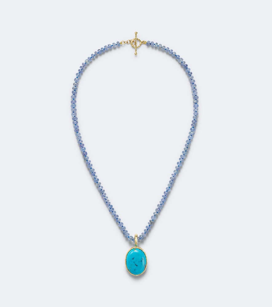 Octavia Elizabeth Hidden Gem 18kt Gold Beaded Necklace With Tanzanites And Turquoise