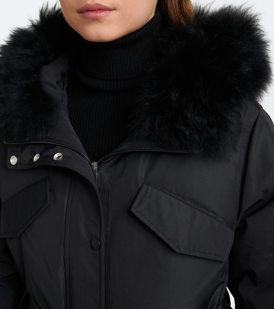 Belted Shearling-Trimmed Ski Jacket