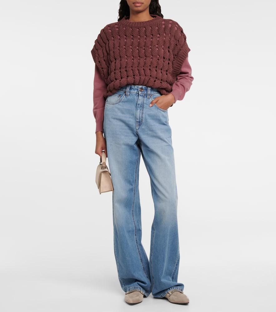 Brunello Cucinelli Open-work Cotton-blend Top In Burgundy Orchid