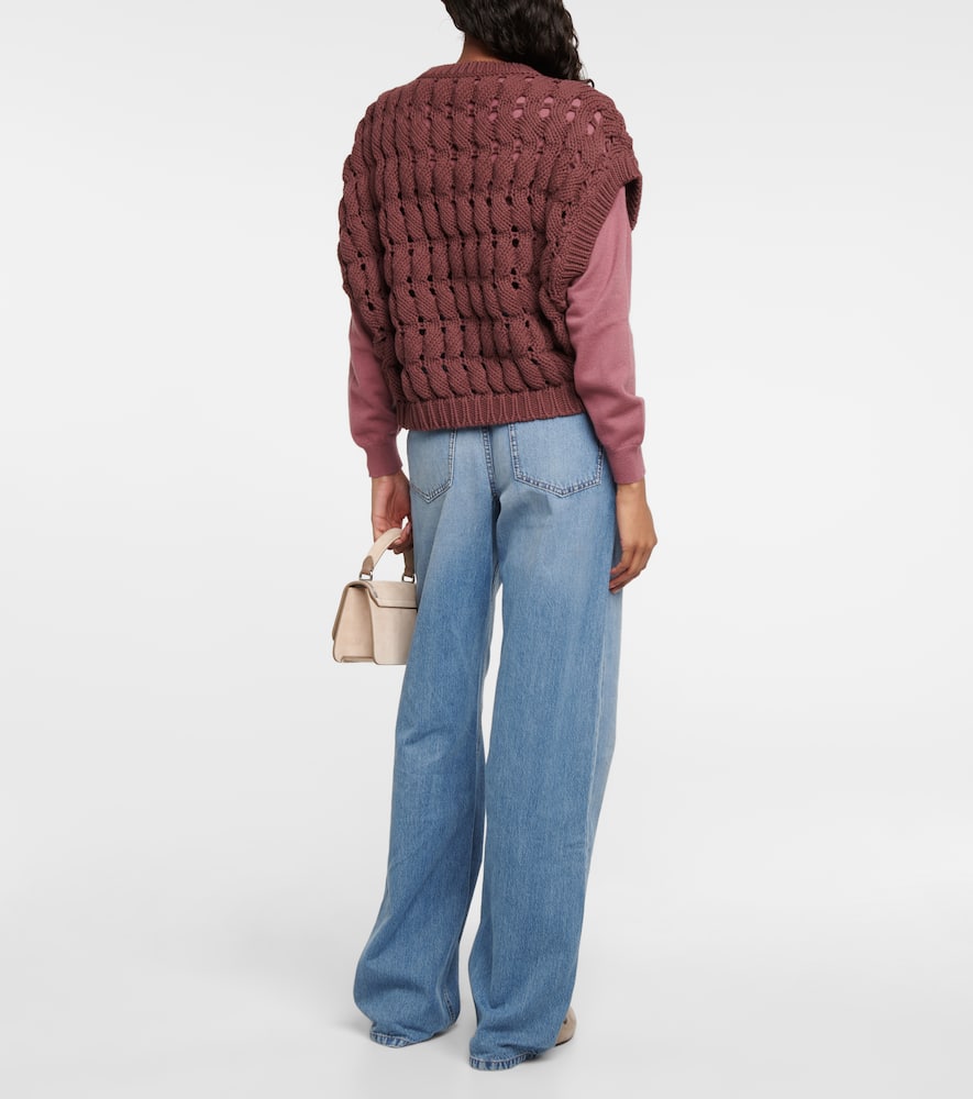 Brunello Cucinelli Open-work Cotton-blend Top In Burgundy Orchid