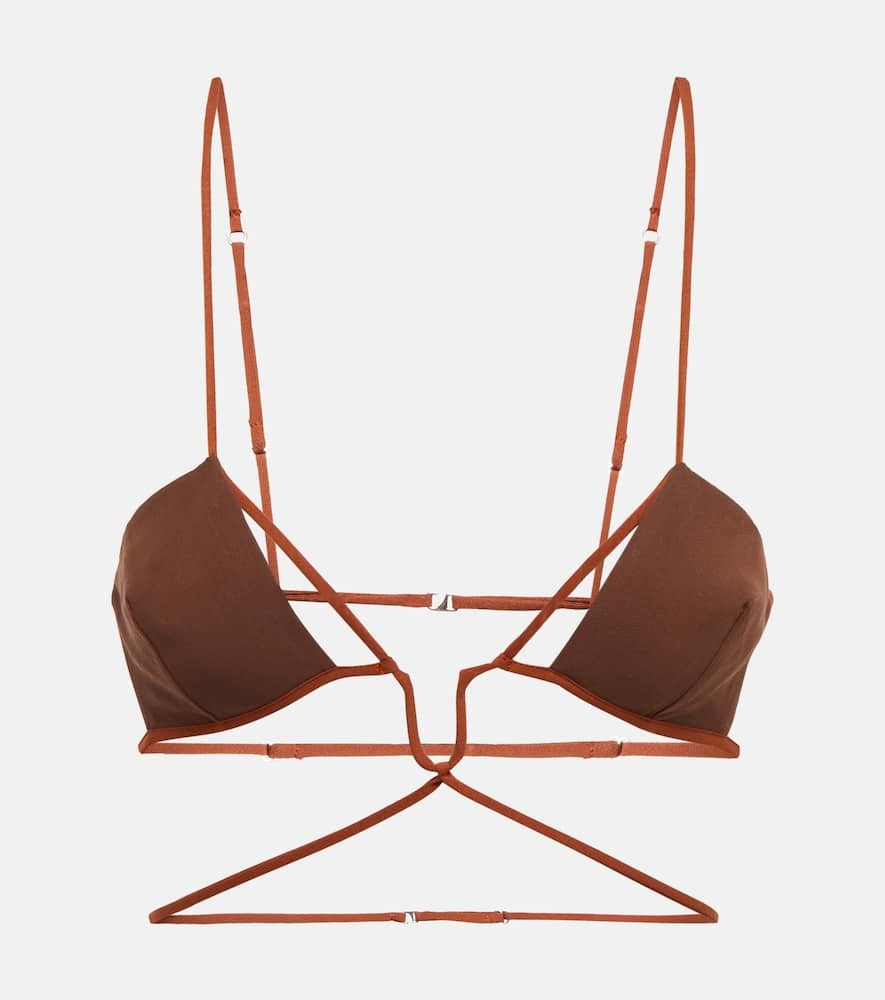 Shop Nensi Dojaka Cutout Cotton Bra Top In Brown Chestnut