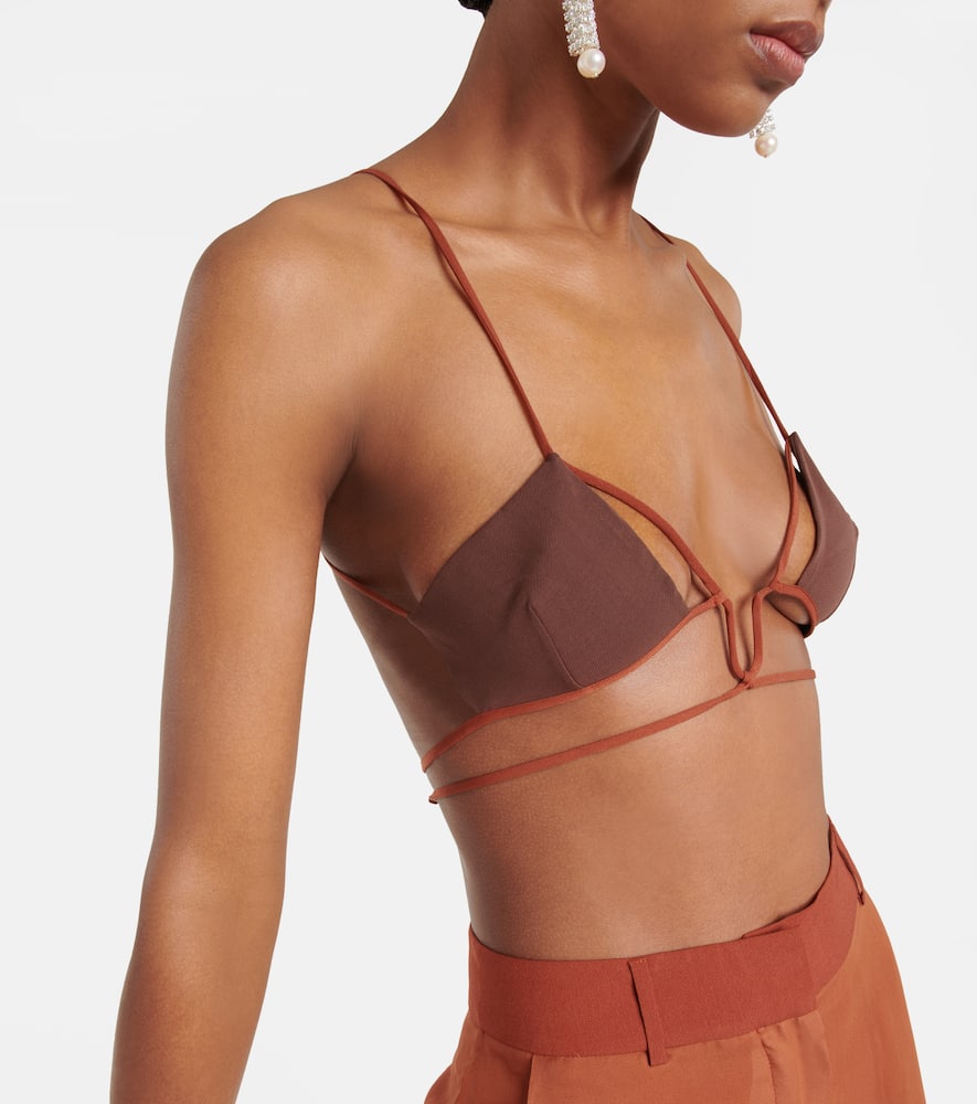 Shop Nensi Dojaka Cutout Cotton Bra Top In Brown Chestnut