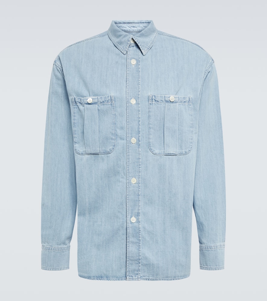 Kenzo Denim Overshirt In Stone Bleached Blue Denim