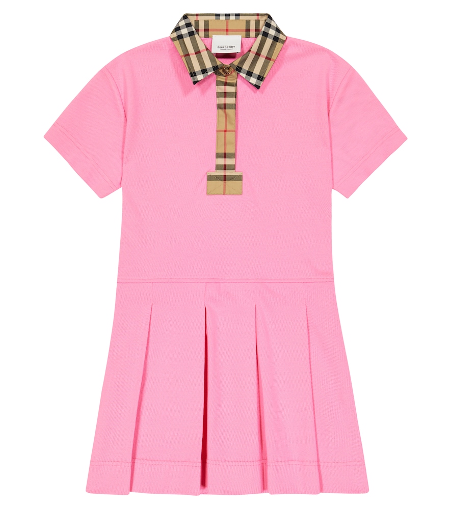 Shop Burberry Vintage Check Cotton Polo Minidress In Bubblegum Pink