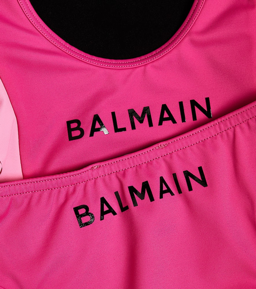 Balmain Logo Ruffle-trimmed Bikini In Ciclamino/rosa