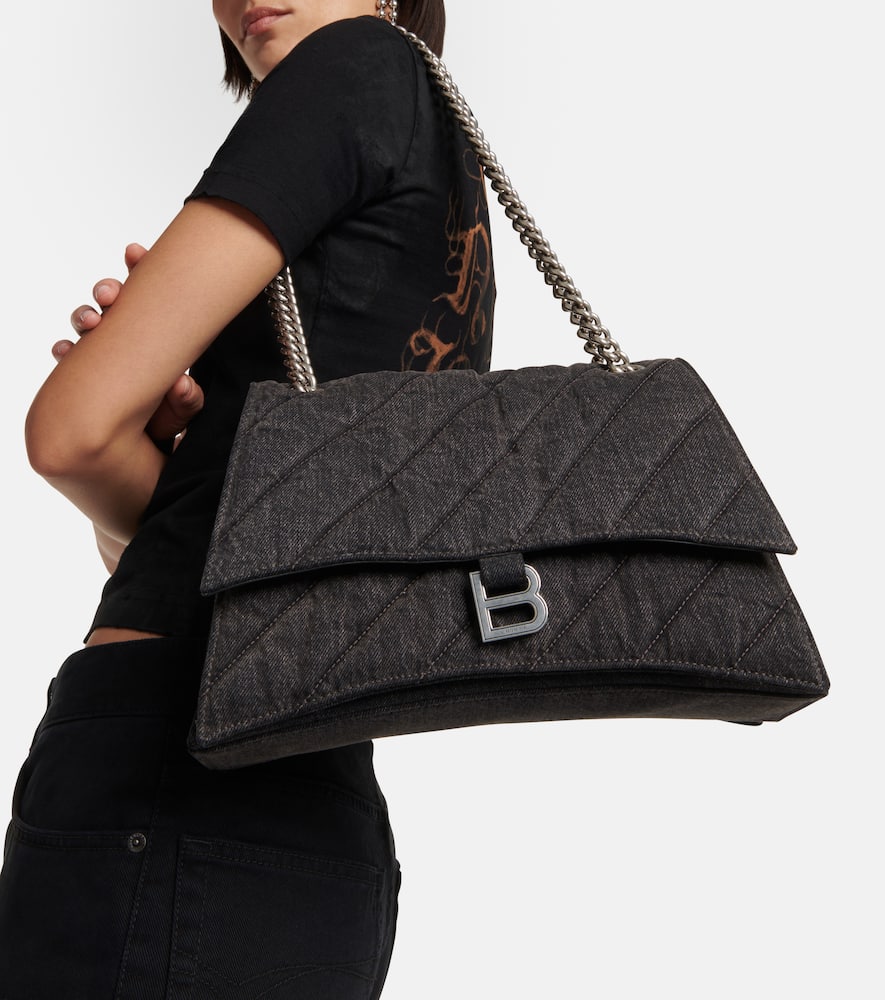 Balenciaga Crush Medium Denim Shoulder Bag In Black